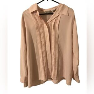 Christie & Jill Pink Minimalist Long Sleeve Button Up Pleated Women’s 16W Blouse